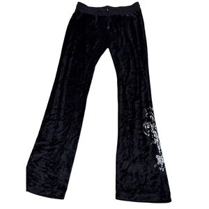 BCBGMAXAZRIA Black Crushed Velvet Wide Leg Lounge Pants Women Size Large Y2K